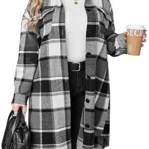 Chic Plaid Black and Gray flannel long   Jacket